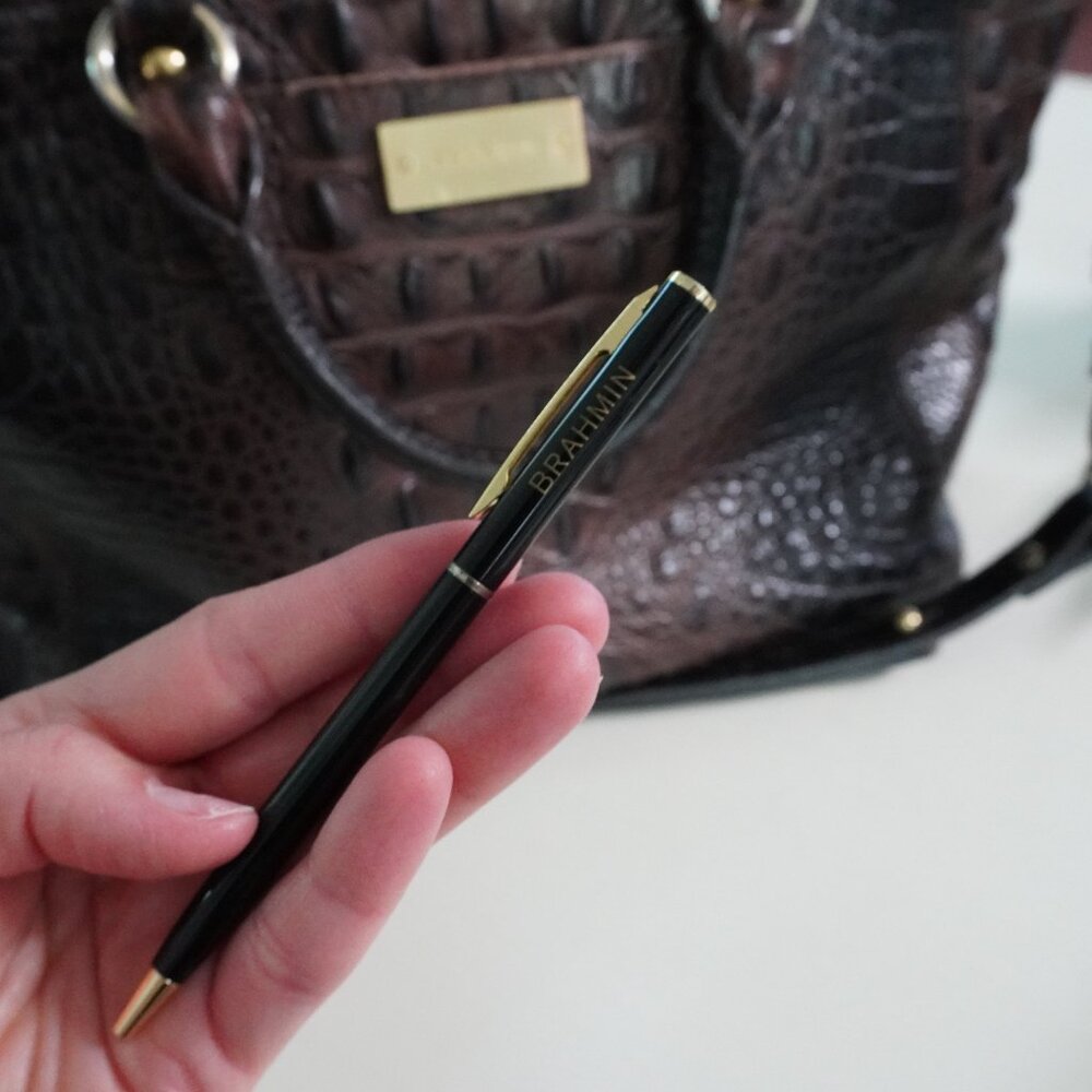 Brahmin Croc-Embossed Satchel in Dark Brown - Picture 9 of 14